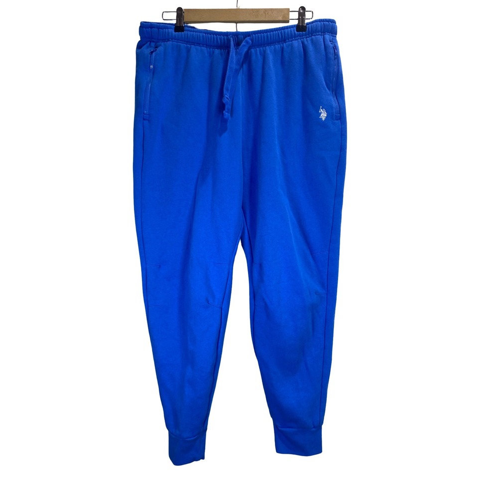 US Polo Assn Mens Jogger Sweatpants XL Royal Blue Fleece Zipper Pockets Lounge